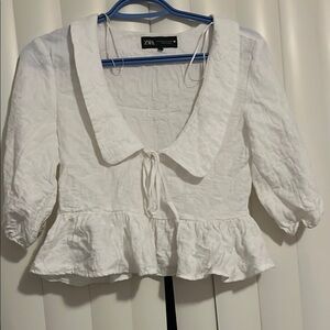 Zara White Peplum Top